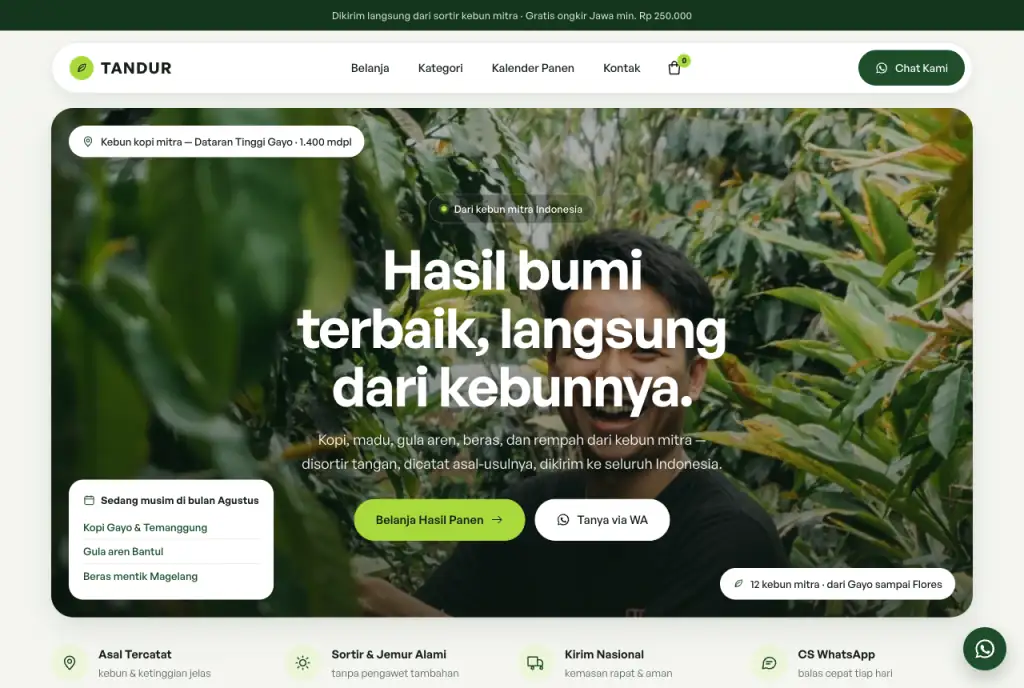 Buka demo hidup toko Tandur di demo-agri.tokonaik.com